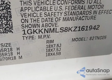 2019 GMC Acadia Slt-1 from USA, damaged, VIN 1GKKNMLS8KZ161942
